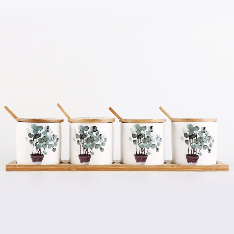 Nordic Groene Plant Home Keramische Kruiden Pot Eetstokjes Opslag Olie Pot Zout Shaker Combinatie Set Restaurant Keuken Benodigdheden: C