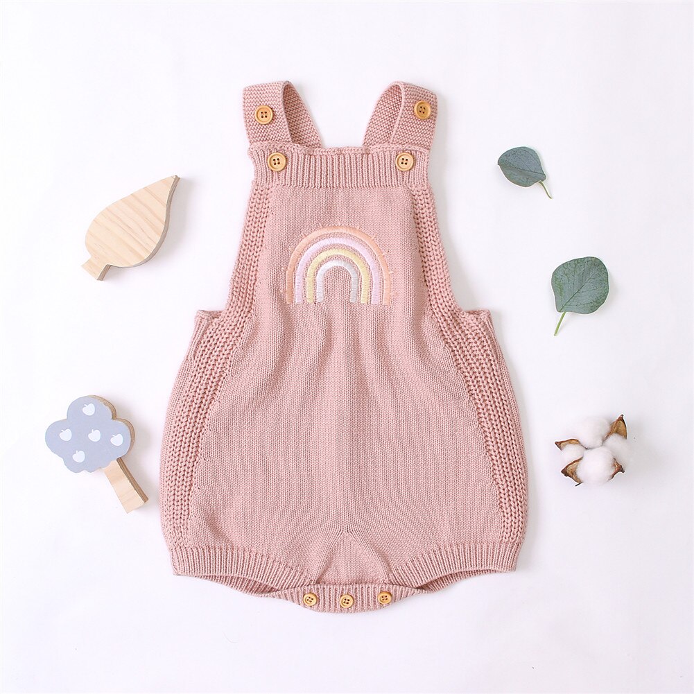 3-24M Pasgeboren Baby Jongen Meisje Mouwloze Backless Rainbow Breien Trui Romper Jumpsuit Een Stukken Warme Herfst Kleding