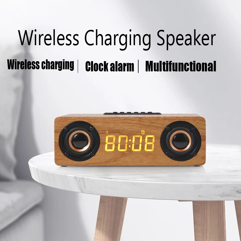 Houten Subwoofer Bluetooth Speaker Bt Mobiele Telefoon Draadloos Opladen Wekker Speaker Portable Computer Sound Bar Fm Radio Tf