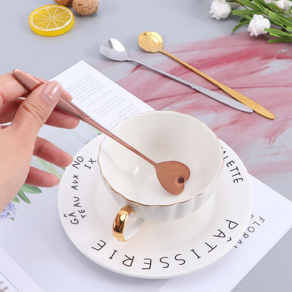 1 stuk bloemen koffielepel lange steel dessert thee menglepel roestvrij staal vintage stijl theelepels drank servies