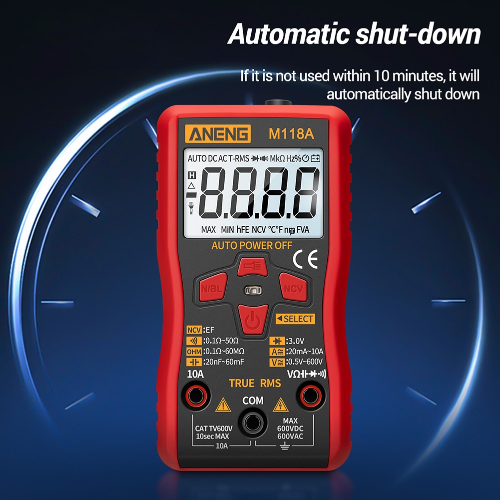 ANENG M118A retroiluminación multímetro Digital sin contacto estable pantalla LCD herramienta de medida ABS de batería inteligente para automóbil de