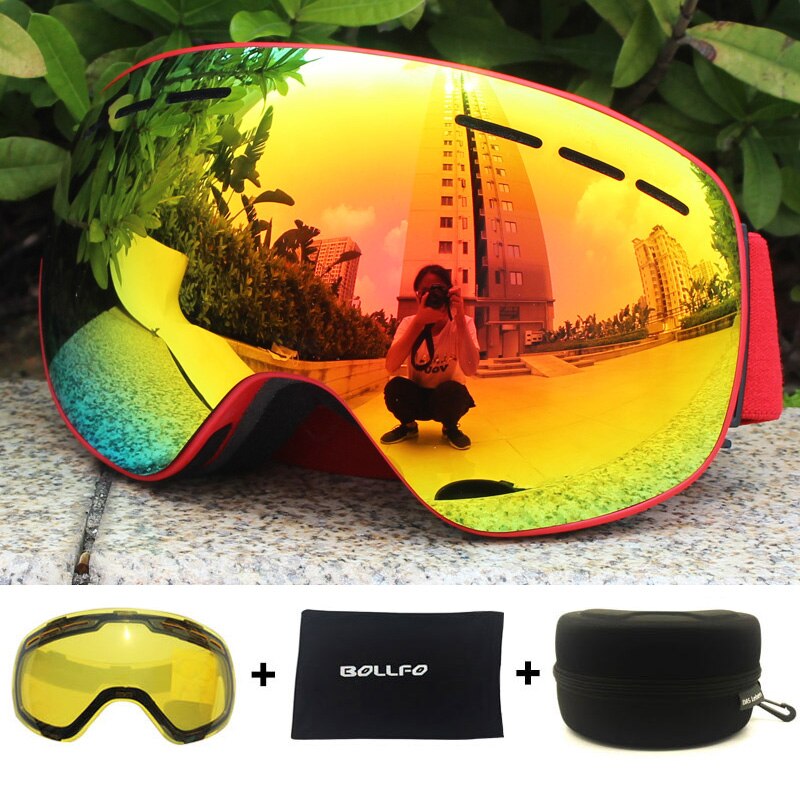 Gafas de esquí magnéticas polarizadas para hombre, lentes de doble capa para esquiar, antivaho, UV400, conjunto de gafas de Snowboard, Estuche para gafas de esquí: Red