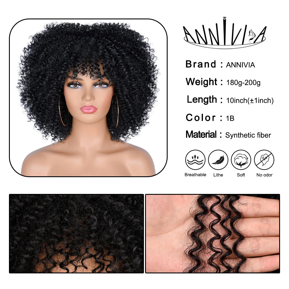 Short Hair Afro Kinky Curly Wigs With Bangs African Synthetic Ombre Cosplay Wigs For Black Women High Temperature
