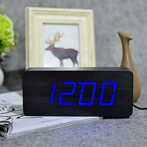 Jinsun Digitale Klokken Led Houten Despertador Moderne Vierkante Kleurrijke Wekker Met Temperatuur Voice Control Desktop Sensor