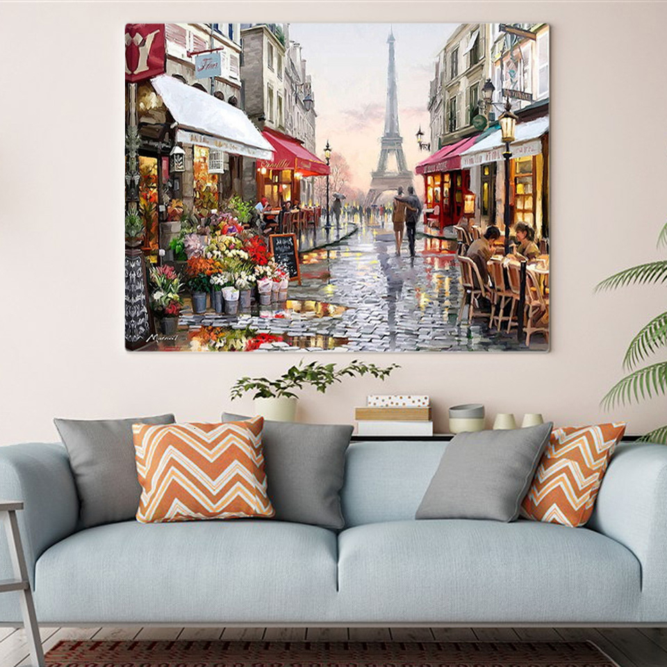 Kit Peinture Par Numéros Maysurban – Toile 40x50 Cm, 20 Couleurs Acryliques – Paysage « Belles Maisons » – Cadeau Détente