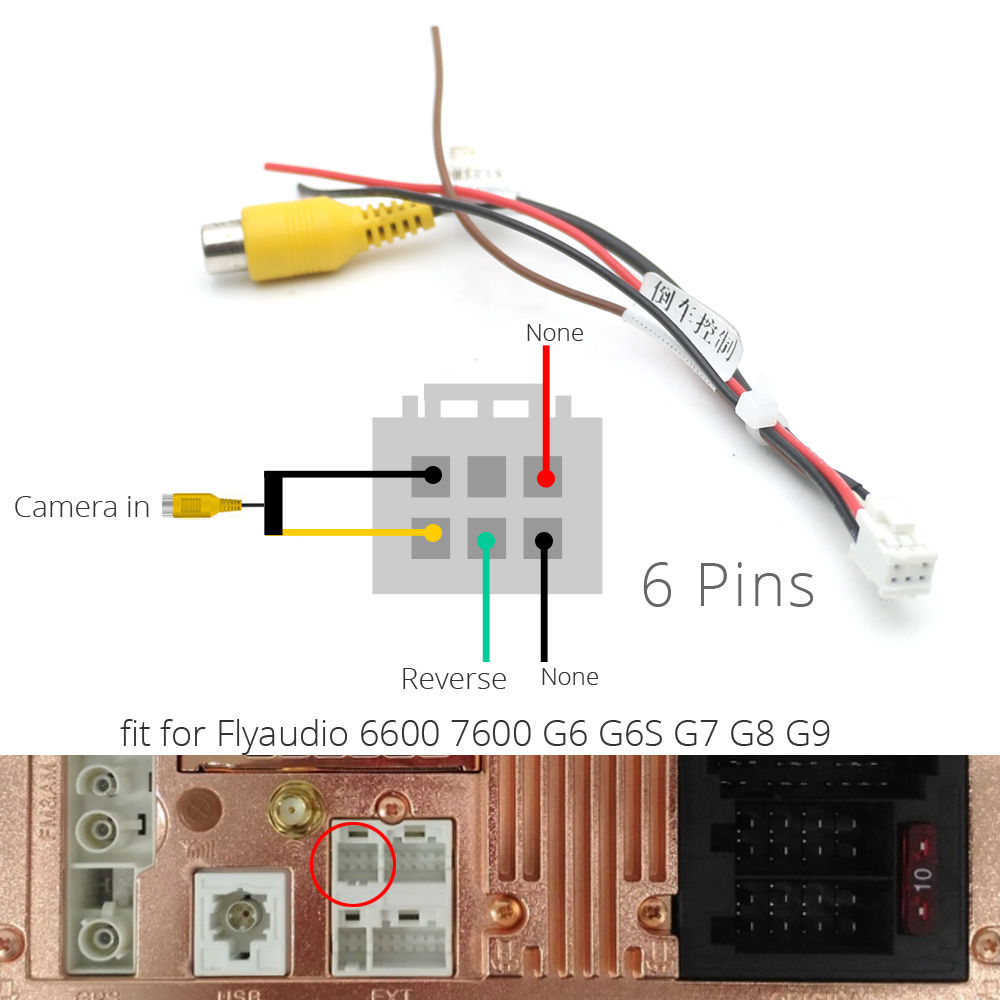 10 Pin RCA Camera Video Input Reversing Parking Cable Adapter Wiring Connector Android Radio: Brown