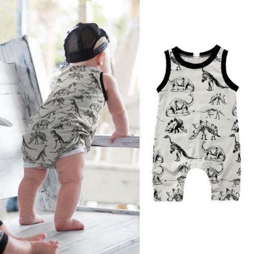 0-24M Pasgeboren Baby Jongens Meisjes Zomer Dinosaurus Romper Jumpsuit Mouwloze Outfits Kleding