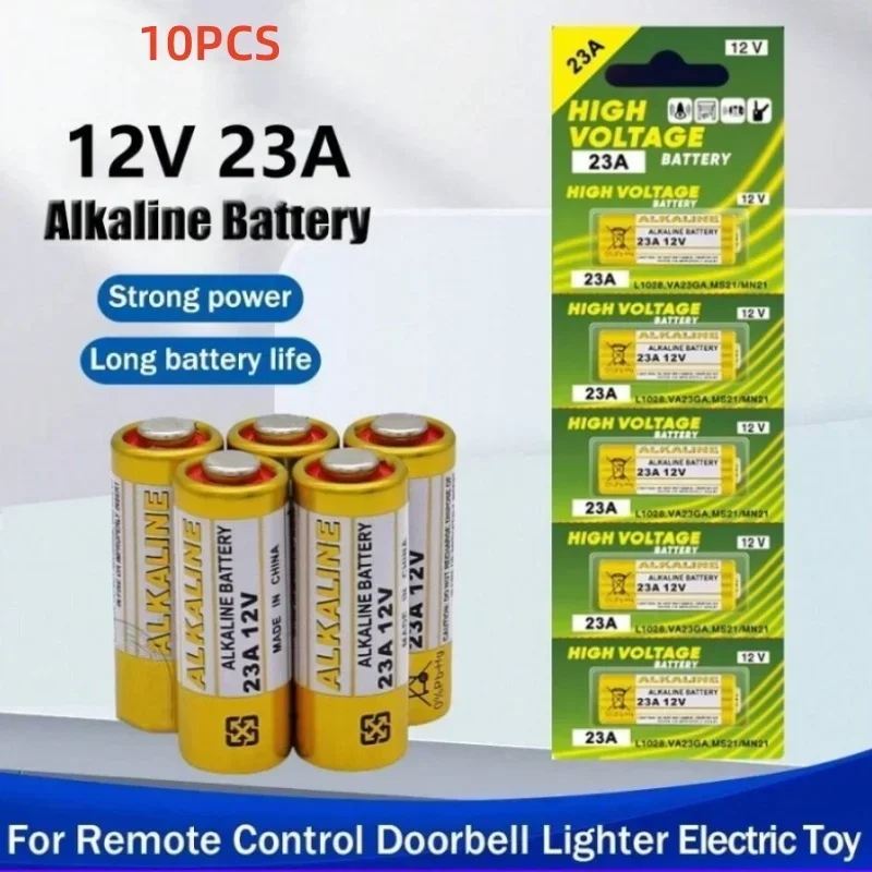 New10PCS 27A 12V Bateria alkaliczna 23A Sucha bateria do dzwonka do drzwi Kluczyki samochodowe Kalkulatory Piloty: YELLOW