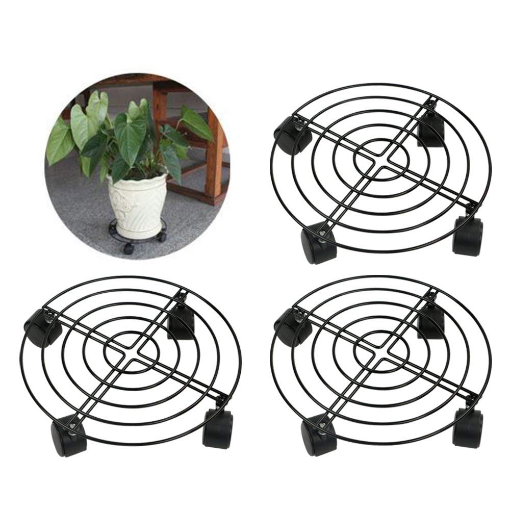 3Pcs Garden Plant Pot Round Wheels Mover Trolley Caddy Garden Plate Metal Stand