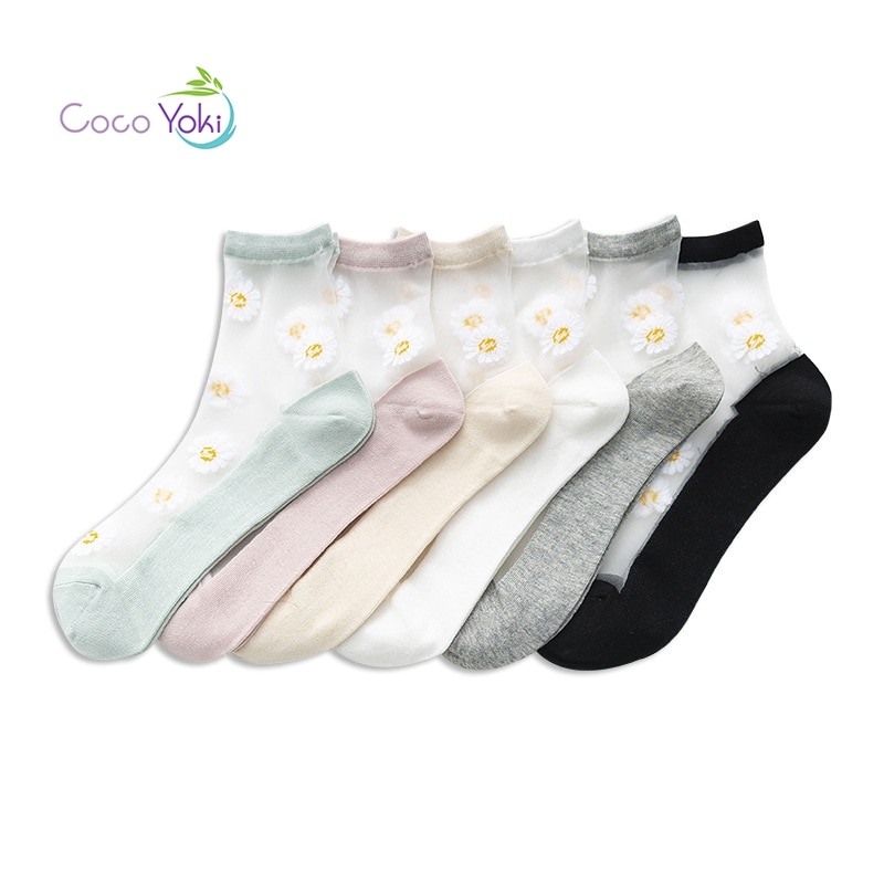 Small Daisy Sheer Tulle Floral Ankle Socks Women Best Mesh Transparent Girls Cute Black White Sheer Lace Nylon Socks Target Pop