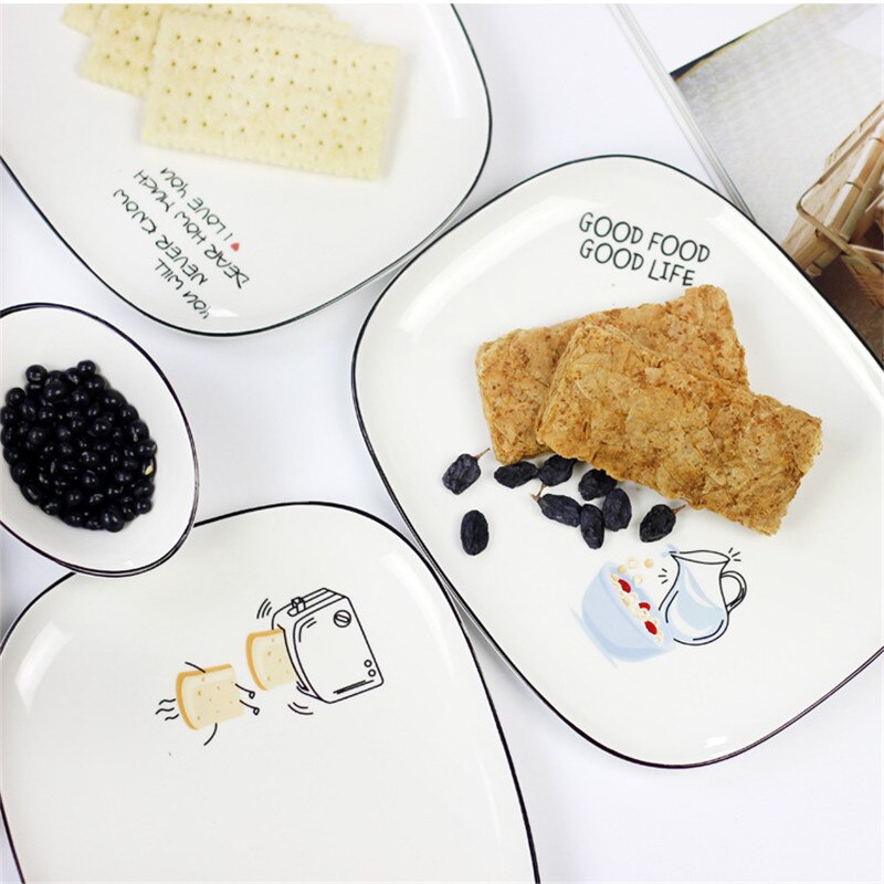 1Pce Nordic Stijl Keramische Borden Unieke Fruit Salade Cake Dessertbord Creatieve Westerse Brief Schotel Ontbijt Plaat