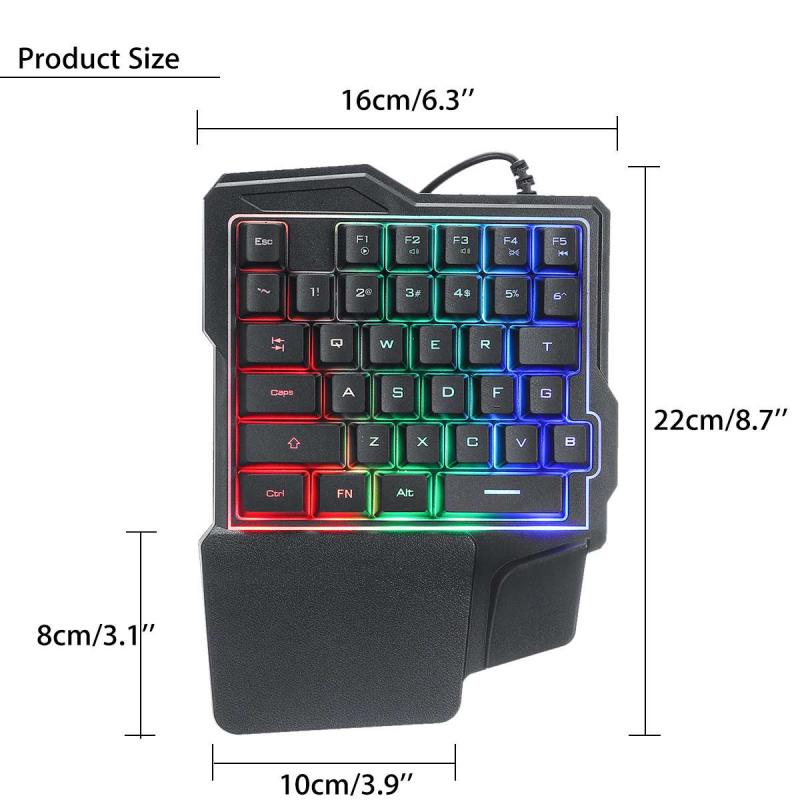 One-Handed Gaming Keyboard - 35 Keys - Ergonomic Design - Wired USB & Bluetooth 5.0 - LED Backlight