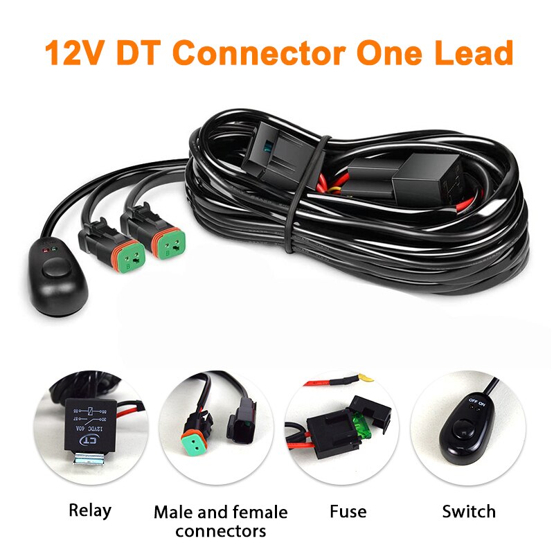 Willpower Car LED Light Bar Wire 3M 12V 40A Relay Fuse Wiring Harness Relay Loom Cable Kit for Auto Driving Offroad Work Lamp: 12V DT 1 Lead