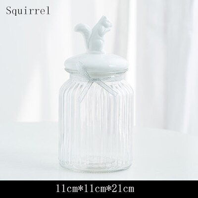 Suiker Blikjes Europese Glazen Snoep Opslag Jar Keramische Konijn Cover Crystal Opslagtank Decoratie Ornamenten Keuken Crystal Jar: Squirrel