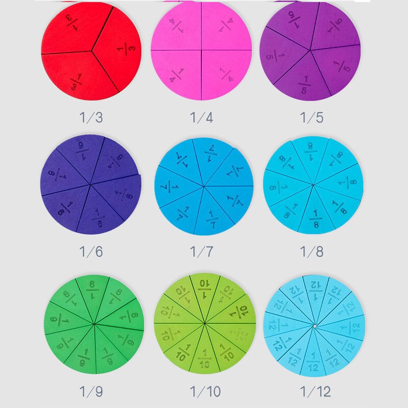 Wooden Fraction Learning Tray Color Teaching aids Educational Math Toy For Primary school student