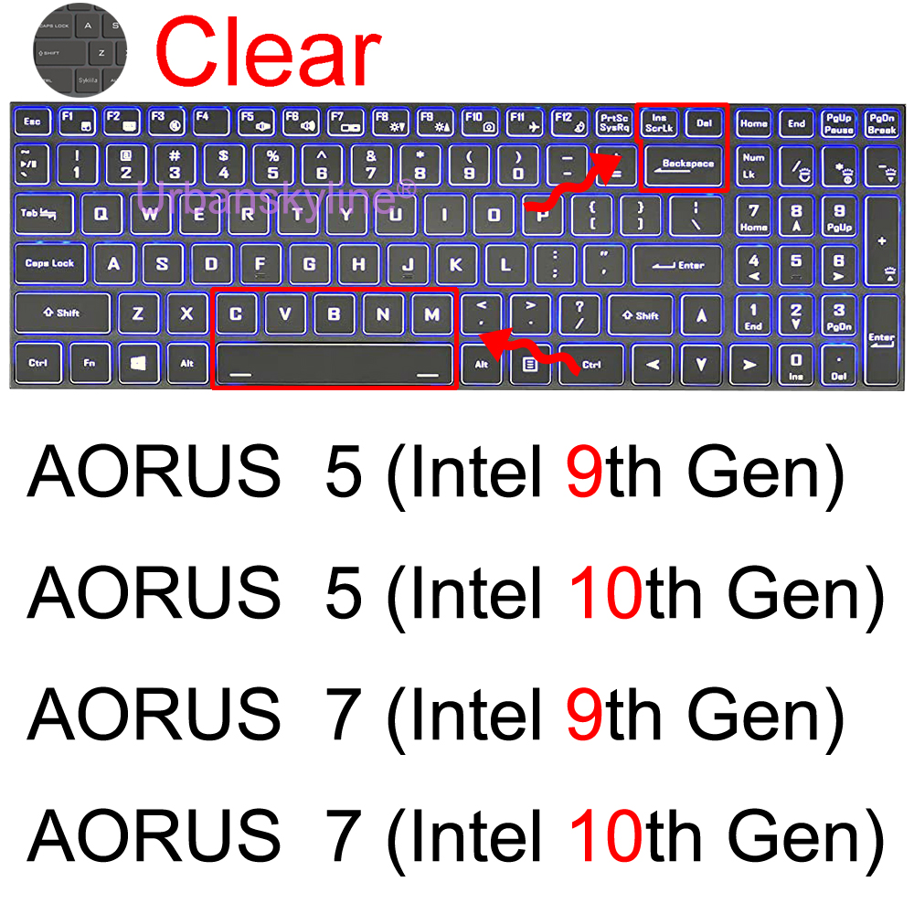 Aero Keyboard Cover for Gigabyte Aorus 5 7 15G 15P 17G 17X Aero 15 17 HDR 15W 15X G5 G7 A7 Gaming Protector Skin Case Laptop: Clear AORUS 5 7