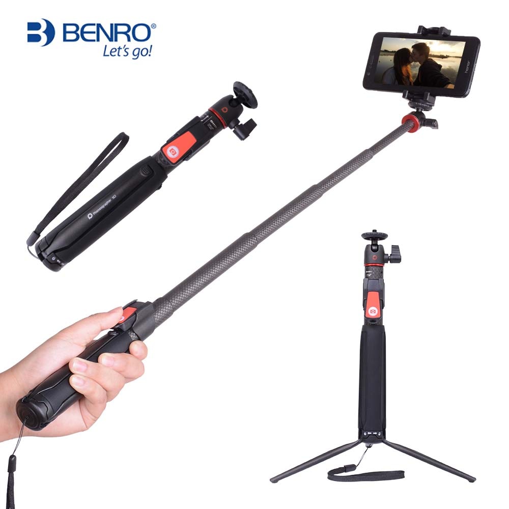 BENRO SC1 inalámbrico Bluetooth fibra de carbono flexible selfie stick Mesa trípode para iphone X acción cámara Gopro Sumsang pk smooth4