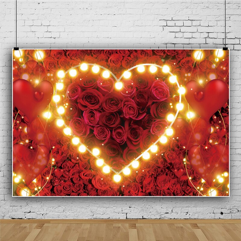 Valentine's Day Red Rose Love Heart Photography Backdrops Wedding Bridal Shower Photo Props Studio Booth Background Party Decor