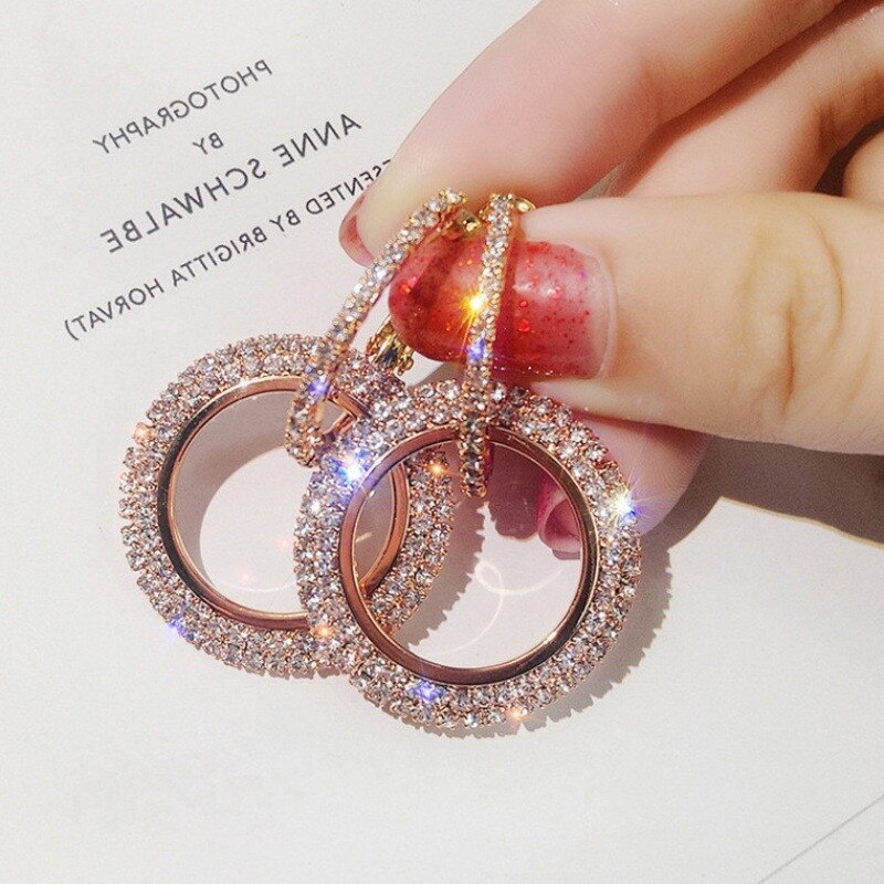 Hyperbole Sieraden Oorbellen Voor Vrouwen Mode Ronde Zirconia Temperament Earring Bridal Wedding Brincos Bijoux CCE655: Rose Gold Color