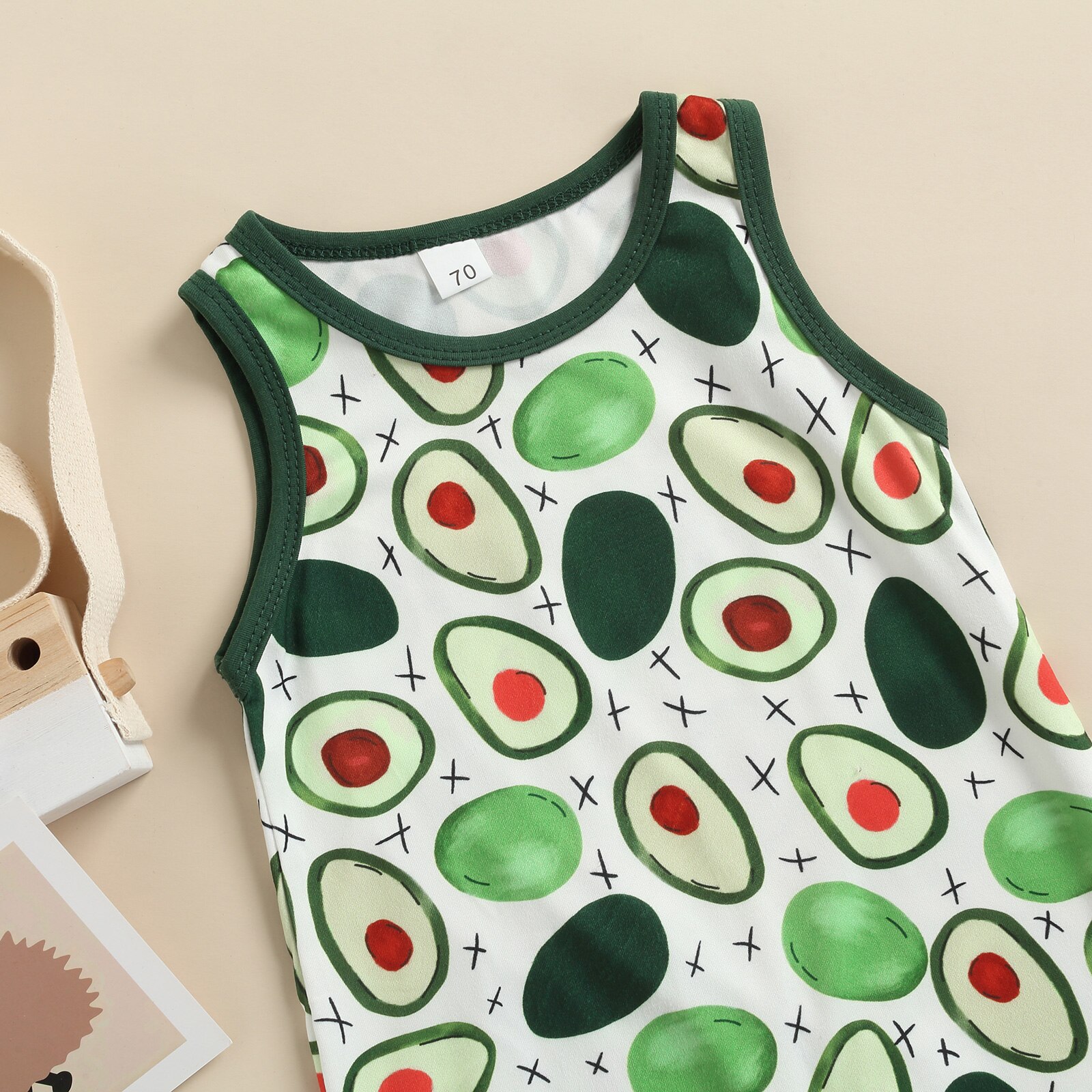 Pagliaccetto per bambini stampa Avocado senza maniche bottone a pressione bottone chiuso tuta traspirante stile gilet abbigliamento estivo per ragazzi