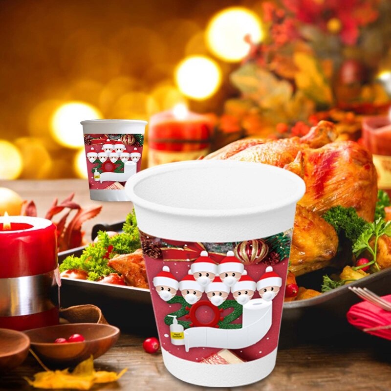 Gobelets en papier de noël, vaisselle jetable de noël, fête d'anniversaire, pique-nique, fournitures de cuisine, vaisselle, décoration