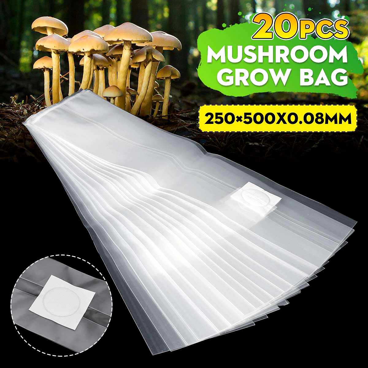 20 Stuks 250X500Mm Pvc Paddestoel Grow Bag Spawn Tas Substraat Hittebestendig Pre Afsluitbare Tuin planten Zakken
