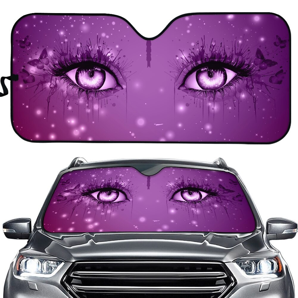 Parasol con estampado de Ojos de mujer para parabrisas delantero de coche, Reflector de calor, sombrilla para coche, suministros de sombreado universales personalizados: Morado