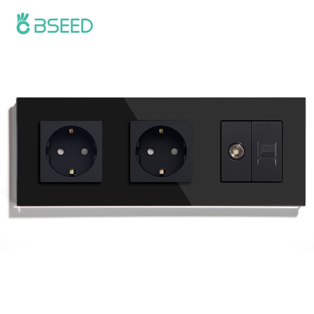 BSEED Double Wall Socket With TV PC Socket EU Standard Crystal Glass Panel Electrical Outlet White Black Golden 110V 250V