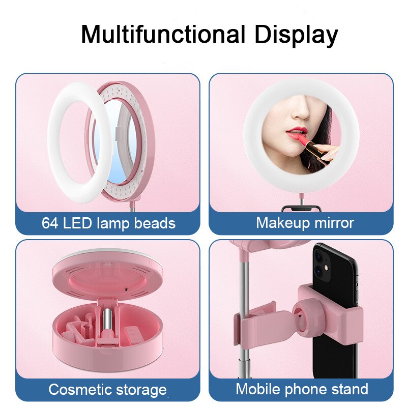 Foldable LED Mirror Makeup Mirror Desktop With LED Light Adjustable Bright Ring Light Selfie Lamp Live Photo Photography Studio