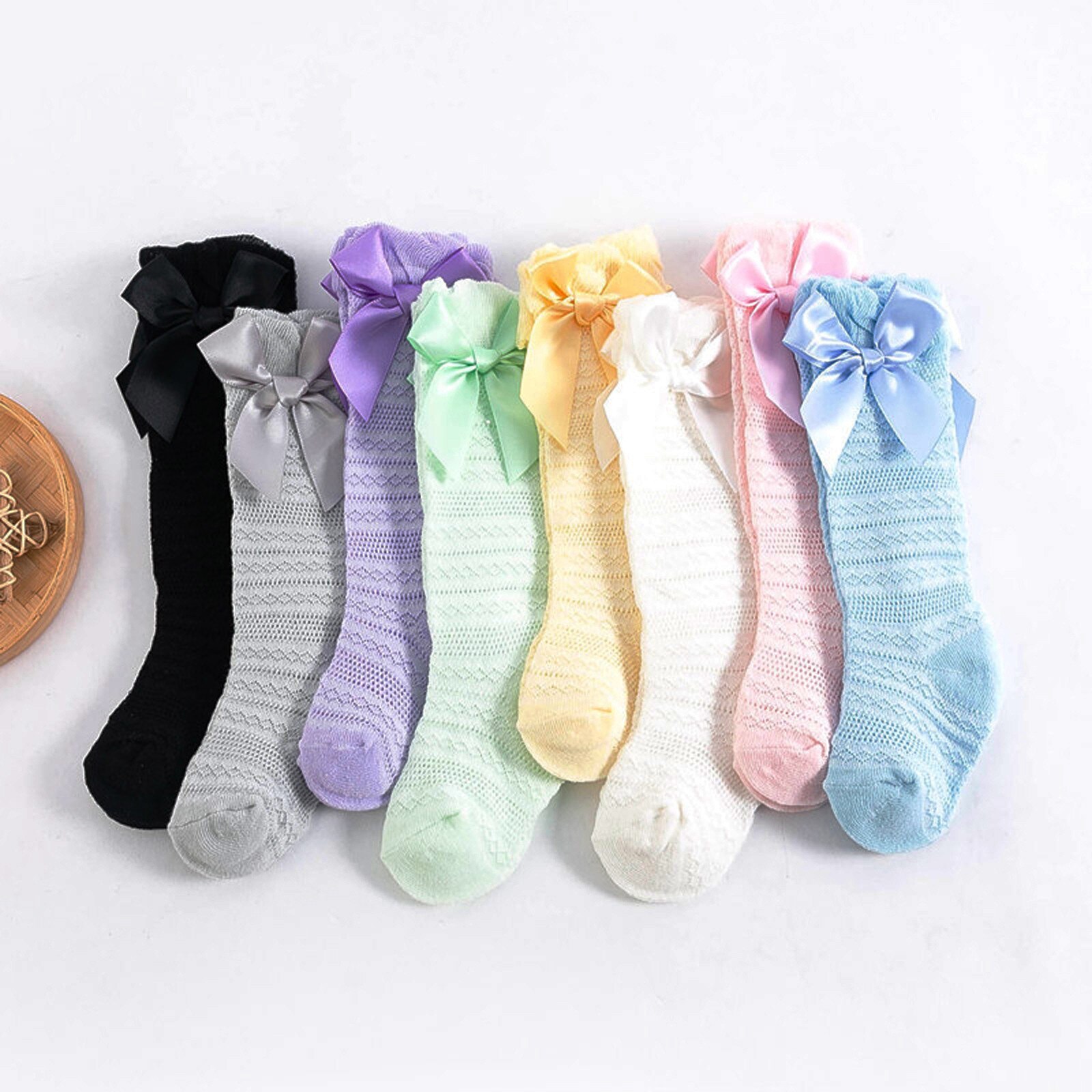 1 Pair Baby Socks Toddler Girl Socks Bowknot Combed Cotton Horizontal stripe mesh Baby Girls Socks Summer Anti-slip Boat Socks