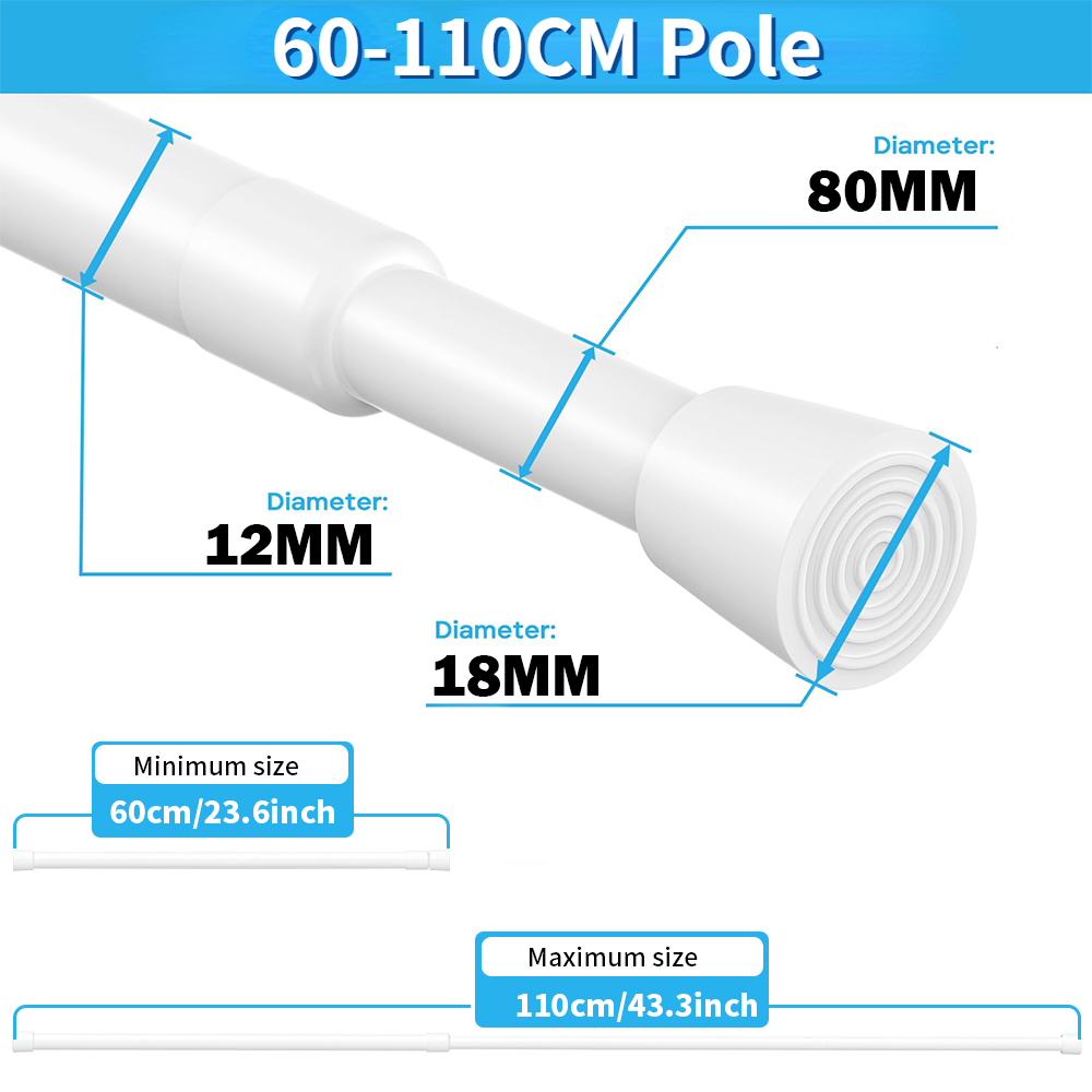 40-190CM Multi Purpose Spring Loaded Extendable Telescopic Curtain Pole Tension Rail Net Voile Pole Net Telescopic Rods Curtain
