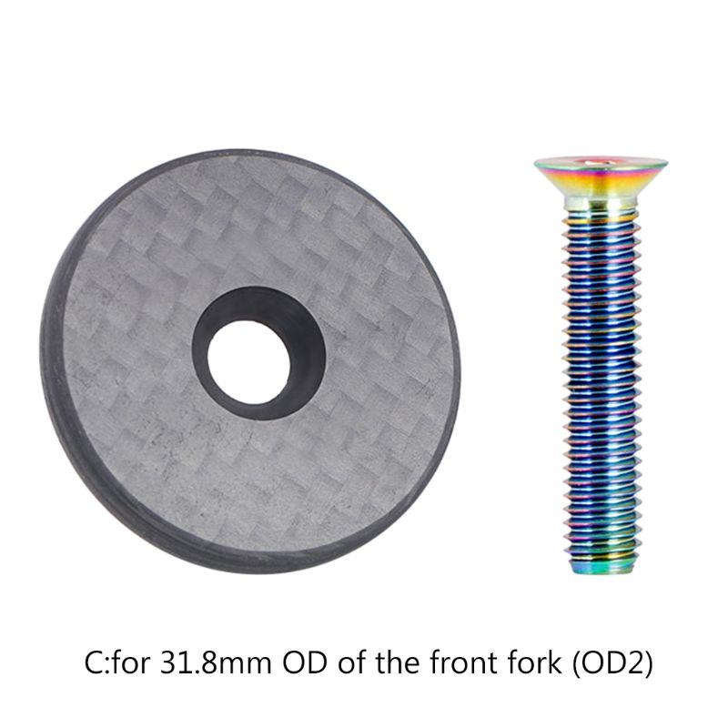 Bicycle Headset Top Stem Cap Carbon Fiber 28.6/31.8 OD2 Steerer Front Fork Cap D5BA: C