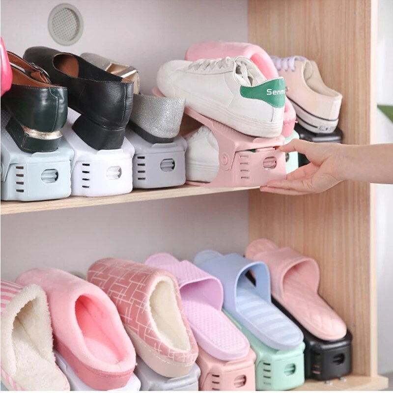 10pcs Adjustable Shoe Rack Shoe Organizer Support Saving Cabinet Closet Shoe Stand Shoes Storage Rack Shoe Box