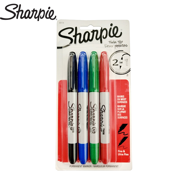 3/4pcs Sharpie Dust-free Marker Double-headed Marker Double-headed Three-point Marker Stationery Permanent Marker Graffiti