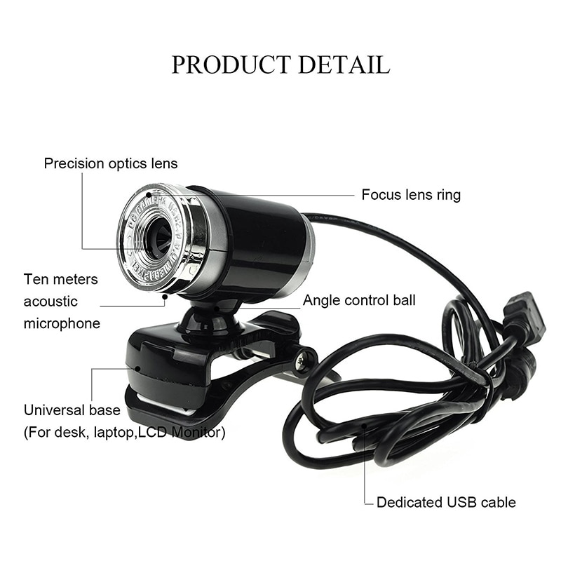 SeenDa USB Webcamera 360 Degrees Digital Video Webcam with Microphone for Laptop Desktop Computer Accessory