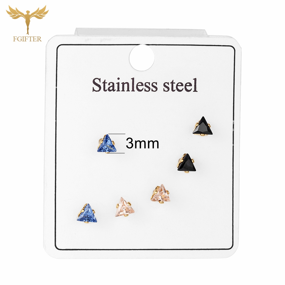 Juego de 3 pares de pendientes de cristal de acero inoxidable para mujer, aretes geométricos de circonita cúbica, joyería para Piercing de lóbulo de Color dorado y plateado: Latón Plateado