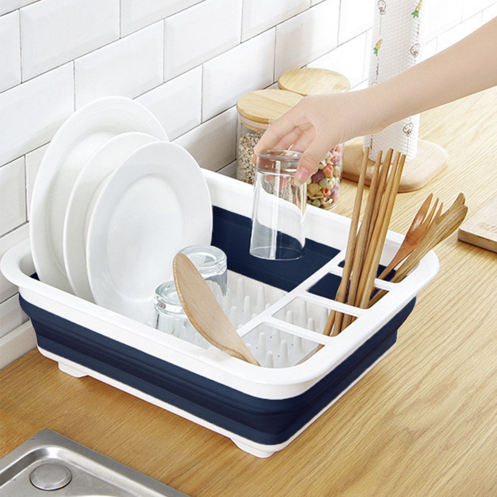 Collapsible Dish Organizer Basket Kitchen Draining Dish Rack Washable Plastic Dish Drying Rack Tableware Bowl Storage Tray