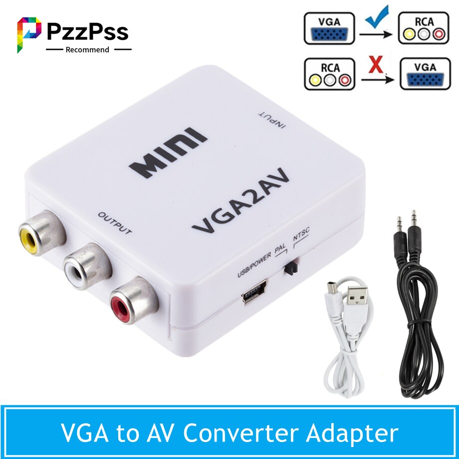 Pzzpss Mini Vga Naar Av Converter Adapter Met 3.5Mm Audio 1080P Vga Naar Rca Hd Converter Conversor Voor pc Naar Tv Hd Computer Naar Tv
