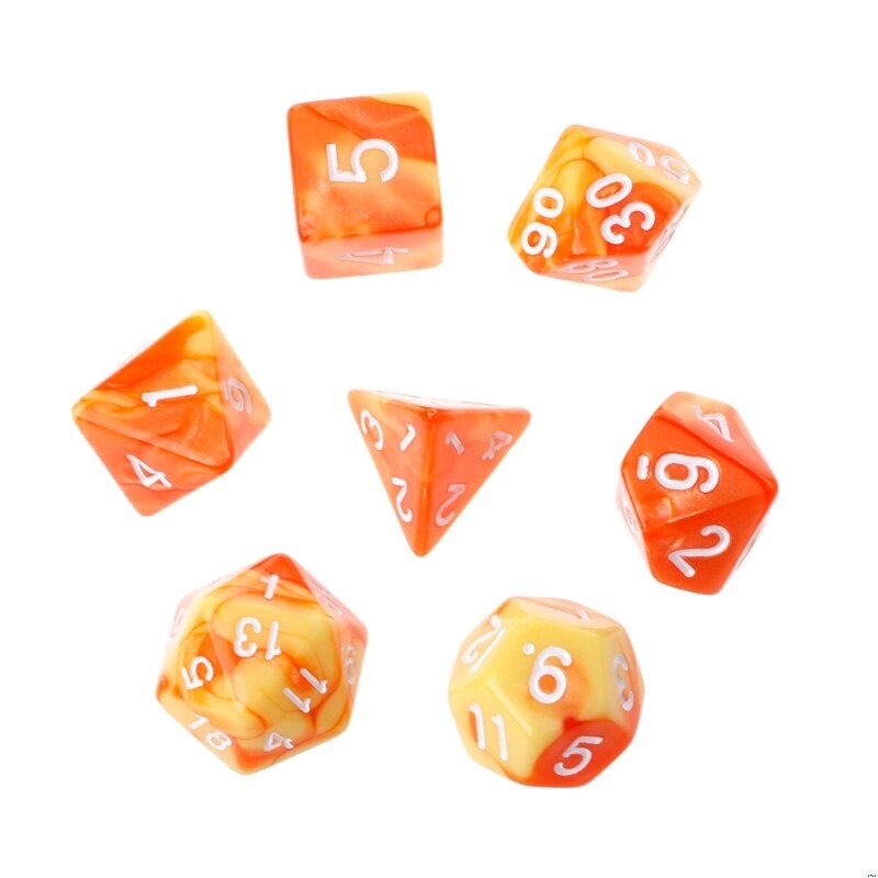 7pcs/set Polyhedron 2-color D&amp;D Dice with Marbled Effect D4 D6 D8 D10 D10% D12 D20 Black Red Blue Color Clear Playing Dice 27RD: B