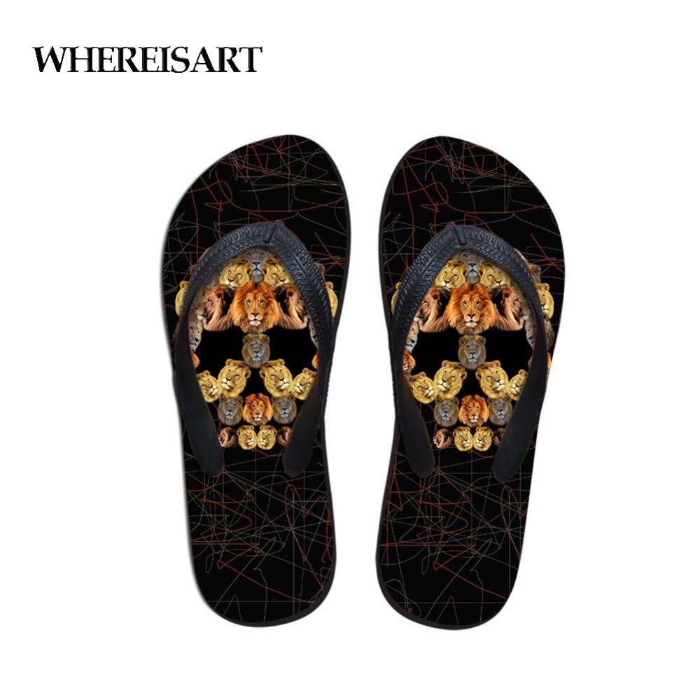 WHEREISART Skull Summer Flip Flops Casual Men Cool Lion Pattern Men Home Slippers Flats Lightweight Slip-on Men's Shoes