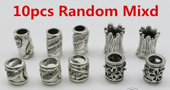 10 unids/pack de plata tibetana viking 4 estilos de pelo trenza temor dreadlock barba anillos accesorios traje Delgado trenzas: 10pcs Random Mixd