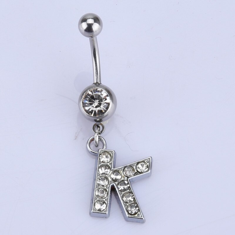 26 brief Een om M stijl Charmant Piercing Crystal Rhinestone Ingelegd Navel Navel Ring rvs sieraden: K