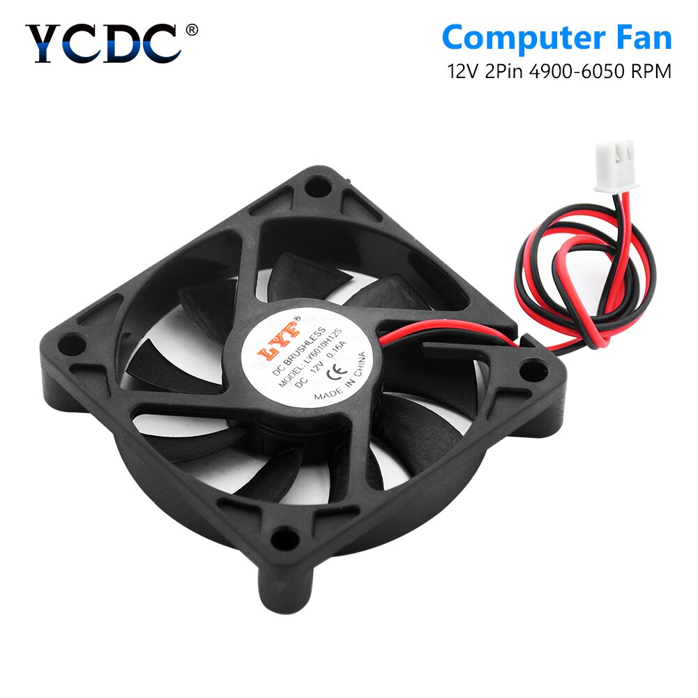 6010 Dc 12V 2-Pin Cooler Borstelloze Pc Cpu Case Cooling Fan 60Mm X 60Mm X 10Mm Vga Heatsink Ultradunne Koellichaam