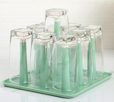 Colorful Plastic Glass Cup Rack Water Mug Draining Drying Organizer Drain Holder Stand 9 Cups Home Kitchen Supplies: Green