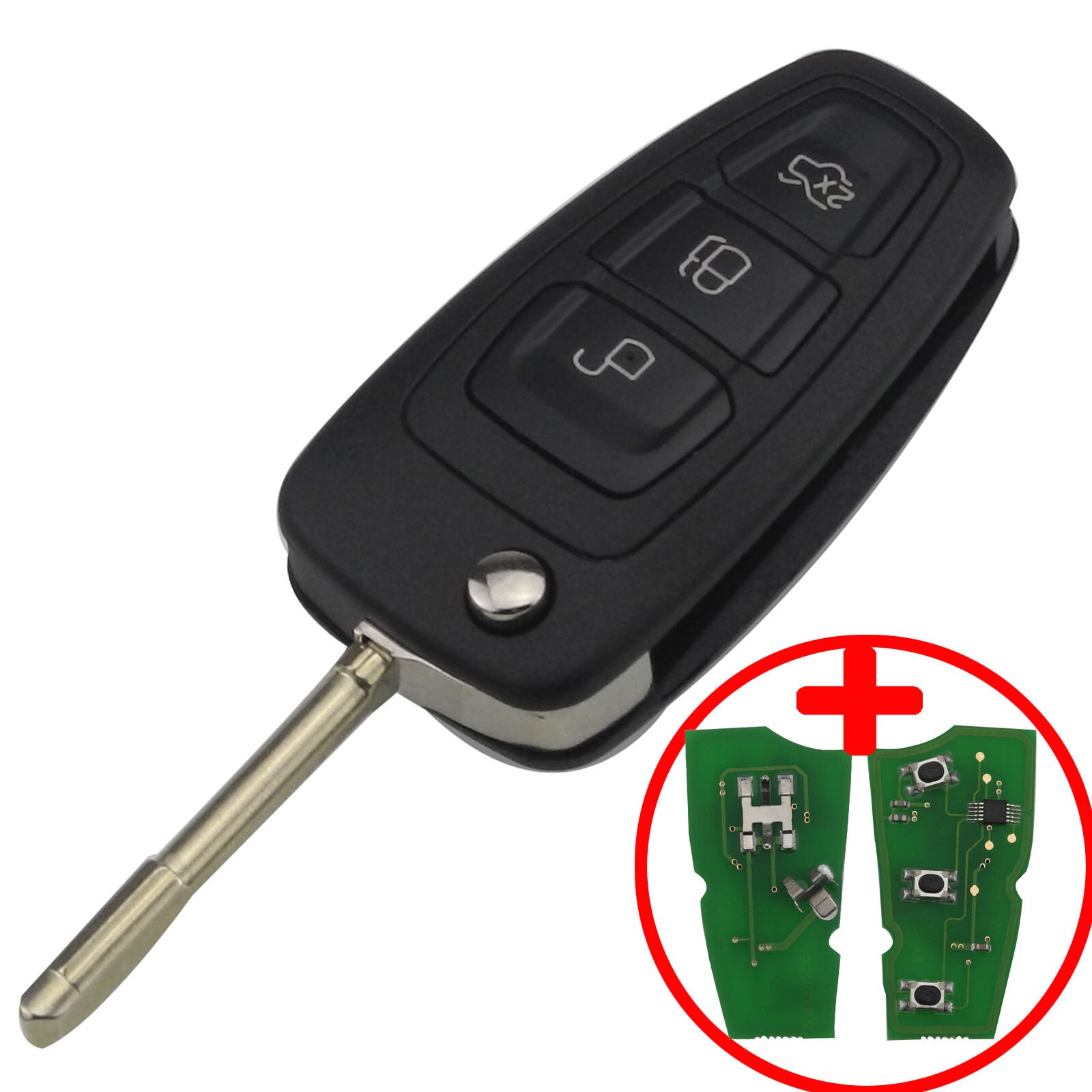 jingyuqin Flip Remote Car Key 433MHz 4D60/63 40/80bit for Ford Focus Mondeo 1999 2000 2001 2002 2003 2004 2005 2006 2007 3Button: 433mhz no chip