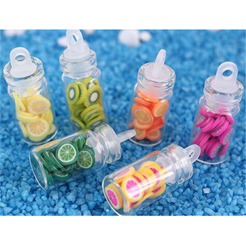 Mini Fruit Slices Glass Bottle Storage Jar Wooden Lid Toy Doll Accessories 1:12 Dollhouse Miniature