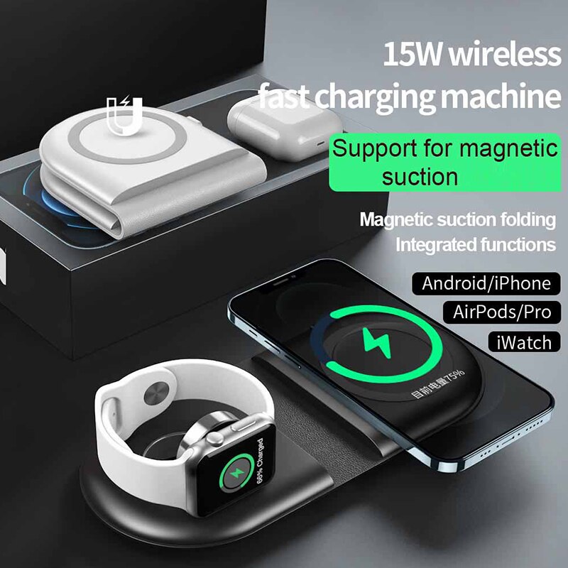 3 in1 wireless chargers for iphone 13, 12 11 , x, xs max, xr, apple watch 7 5 4 3 airpods pro, fast charging stand for samsung  s20