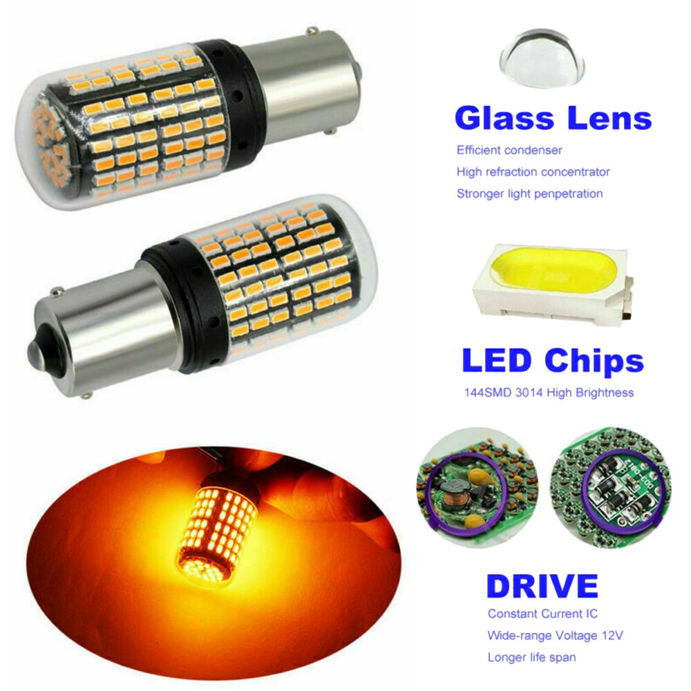 1156 BA15S 3014 144SMD Richtingaanwijzer Amber Lamp Foutloze Exterieur