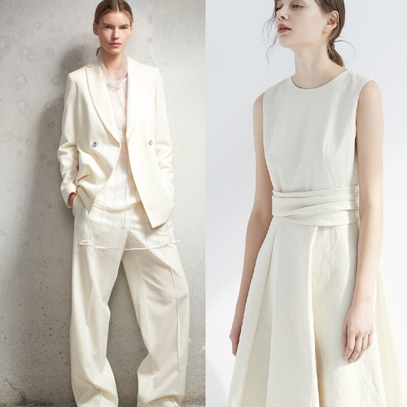 Pearlsilk White Tweed Linen Flax Fabrics Garment Materials Autumn Jacket Dress The Sewing Cloth For Meter