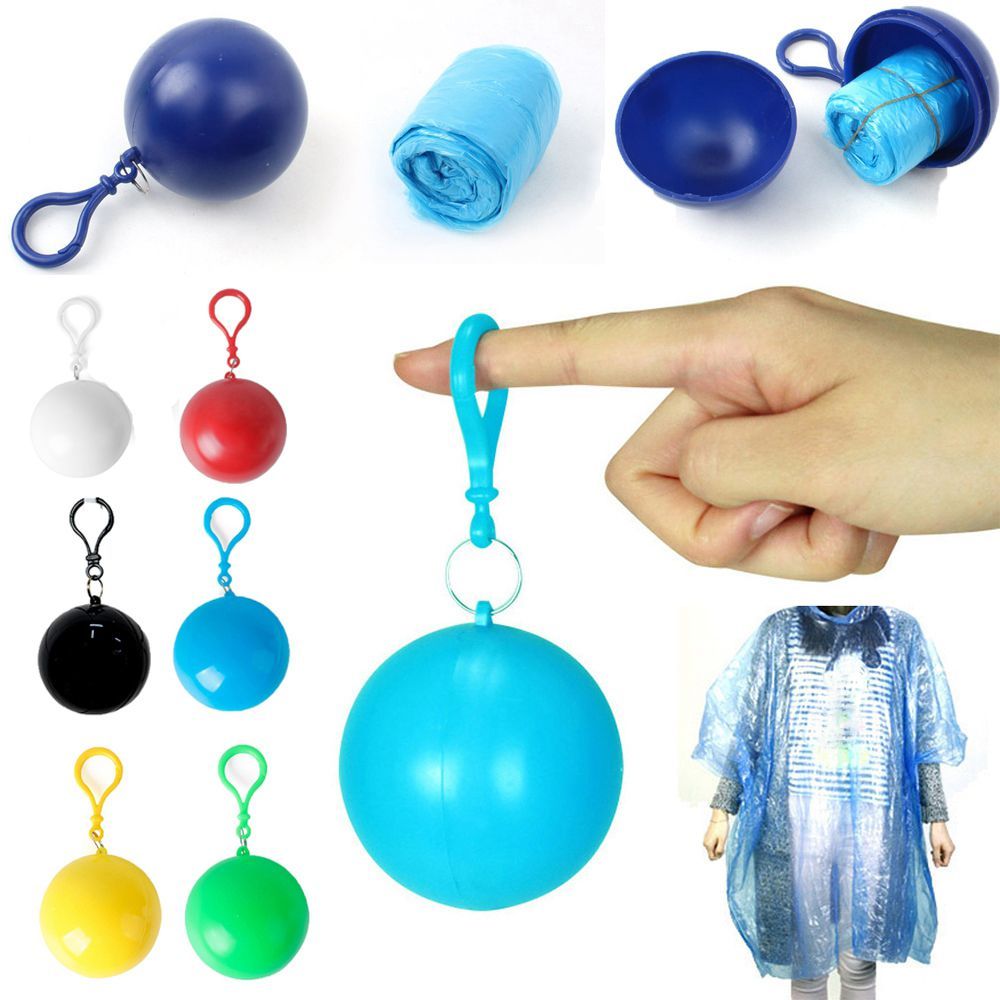 Boule imperméable Portable pour hommes et femmes, vêtements de pluie d&#39;extérieur, imperméable, jetable, Camping, Ponchos à capuche, porte-clés en plastique, boule de protection contre la pluie